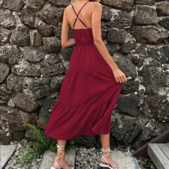 Contemporary crisscross back swing cami dress burg - Picture 5 of 6